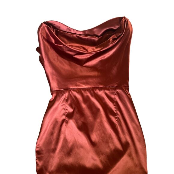 Oh Polly women dress, Size SMALL (4) - Elegant, Satin Silk, Copper Midi Dress - Picture 3 of 4